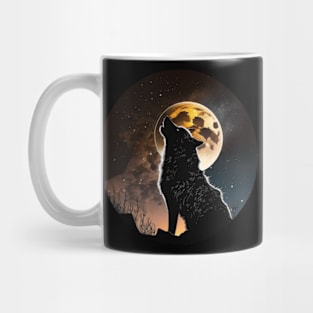 wolf looking to the moon Mug